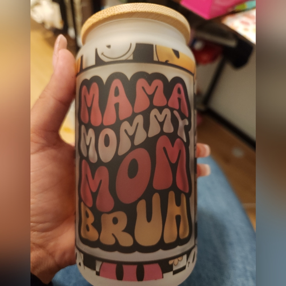 Mama,Mommy,Mom, BRUH16 oz glass cup